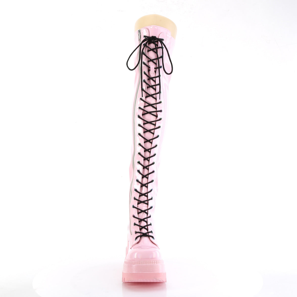 DemoniaCult Botas de mujer SHAKER-374 B. Patente de estiramiento de holograma rosa