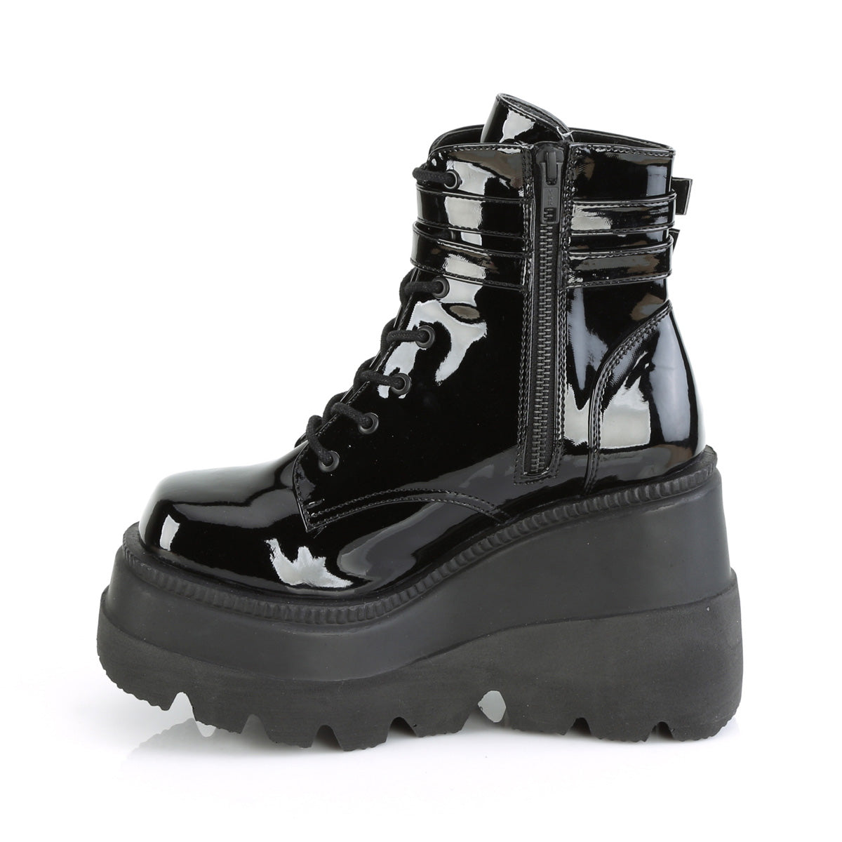 DemoniaCult Botas de tobillo para mujeres SHAKER-52 Patente BLK
