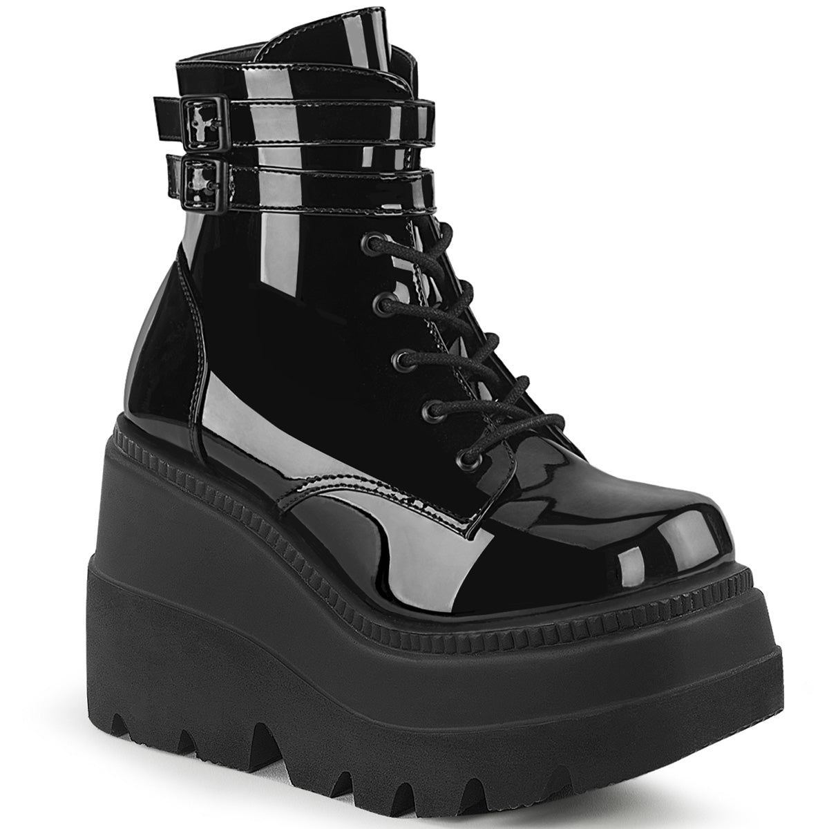 DemoniaCult Botas de tobillo para mujeres SHAKER-52 Patente BLK