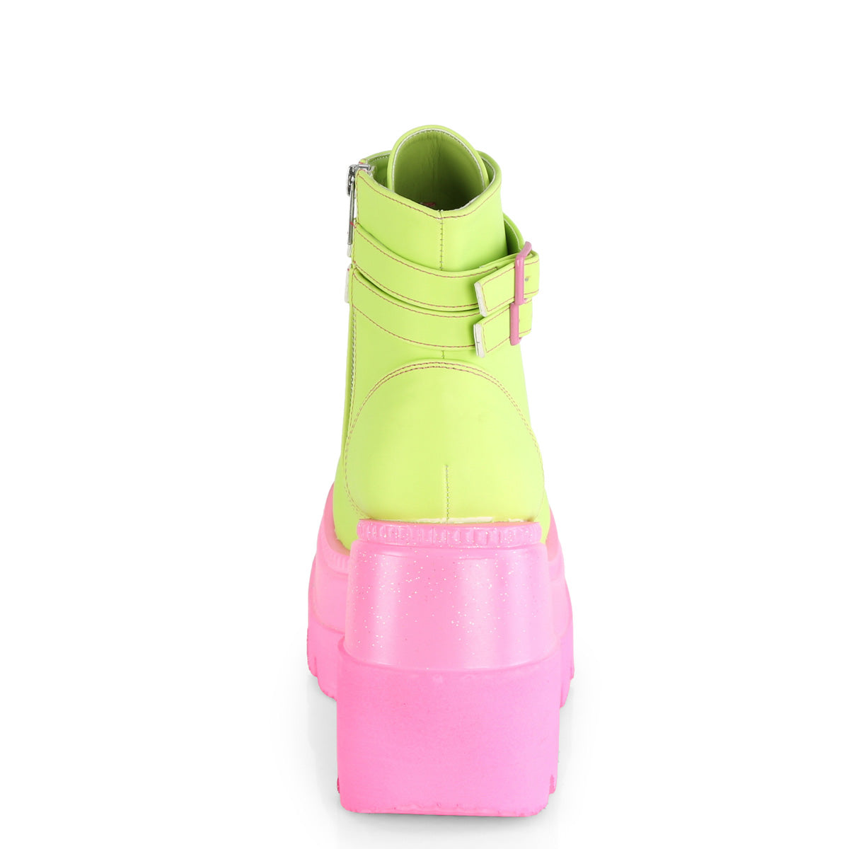 DemoniaCult Botas de mujer SHAKER-52 lima de cuero vegano reflectante/rosa