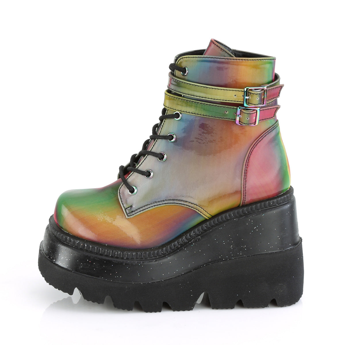 DemoniaCult Botas de tobillo para mujeres SHAKER-52 Rainbow reflexivo