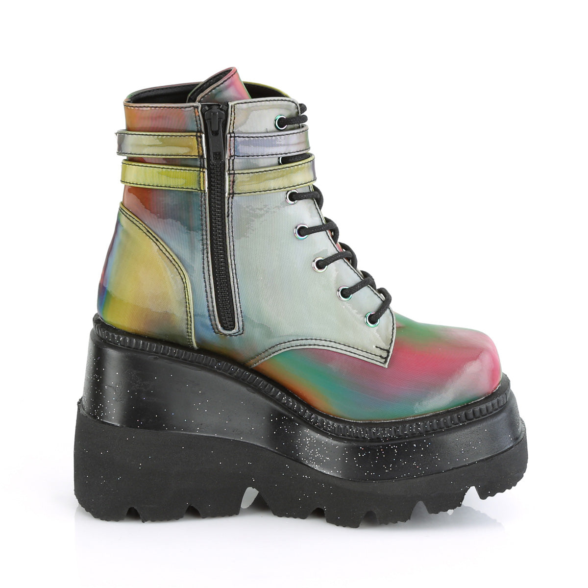 DemoniaCult Botas de tobillo para mujeres SHAKER-52 Rainbow reflexivo