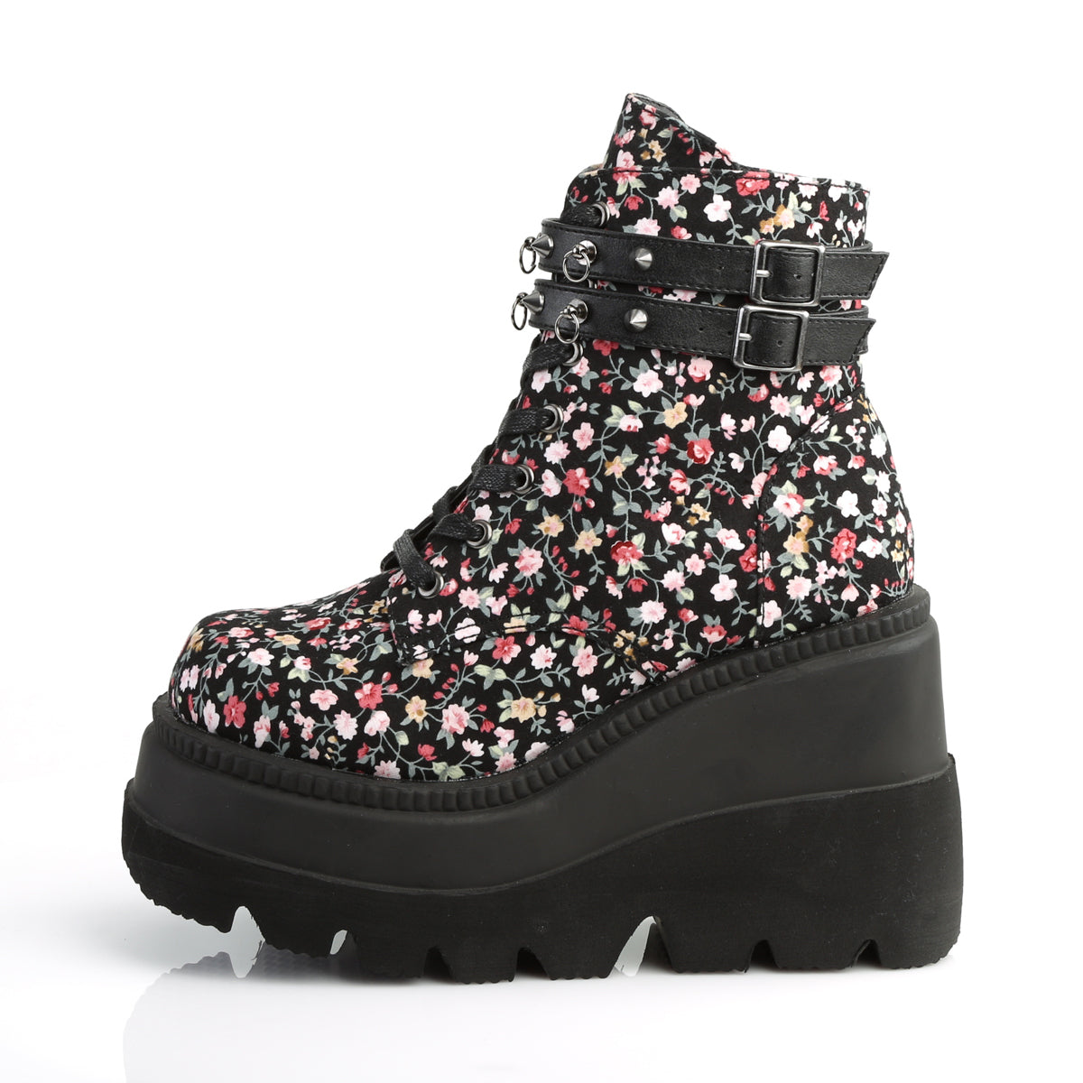 DemoniaCult Botas de tobillo para mujeres SHAKER-52 ° tela floral