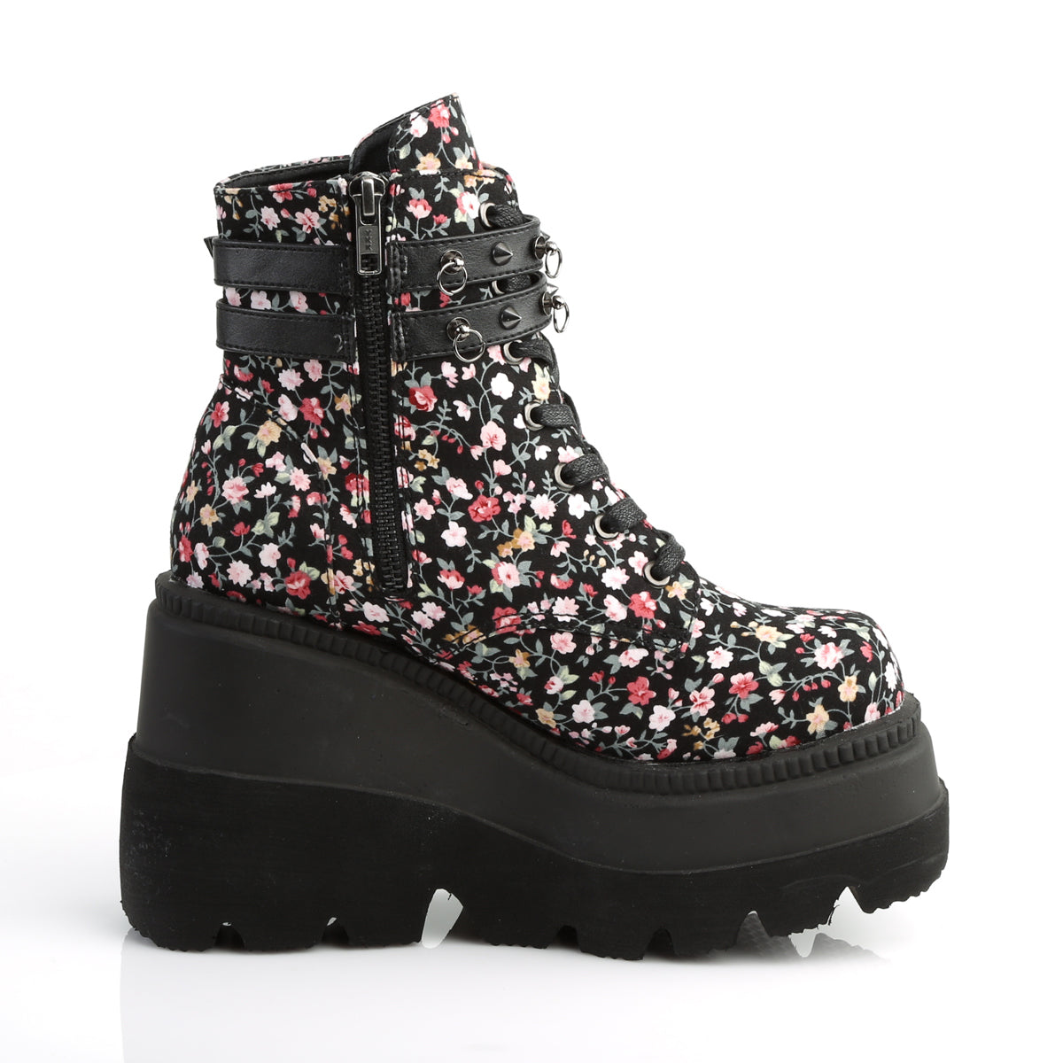 DemoniaCult Botas de tobillo para mujeres SHAKER-52 ° tela floral