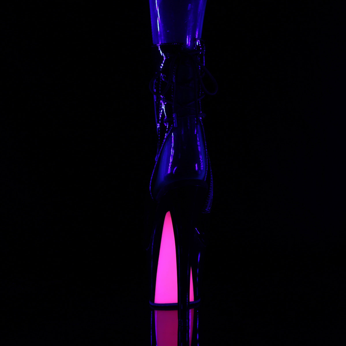 Pleaser Botas de tobillo para mujer SKY-1018TT BLK PAT / BLK-NEON H. PINK