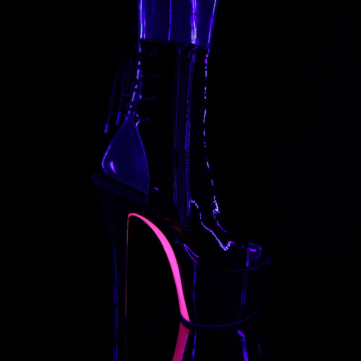 Pleaser Botas de tobillo para mujer SKY-1018TT BLK PAT / BLK-NEON H. PINK