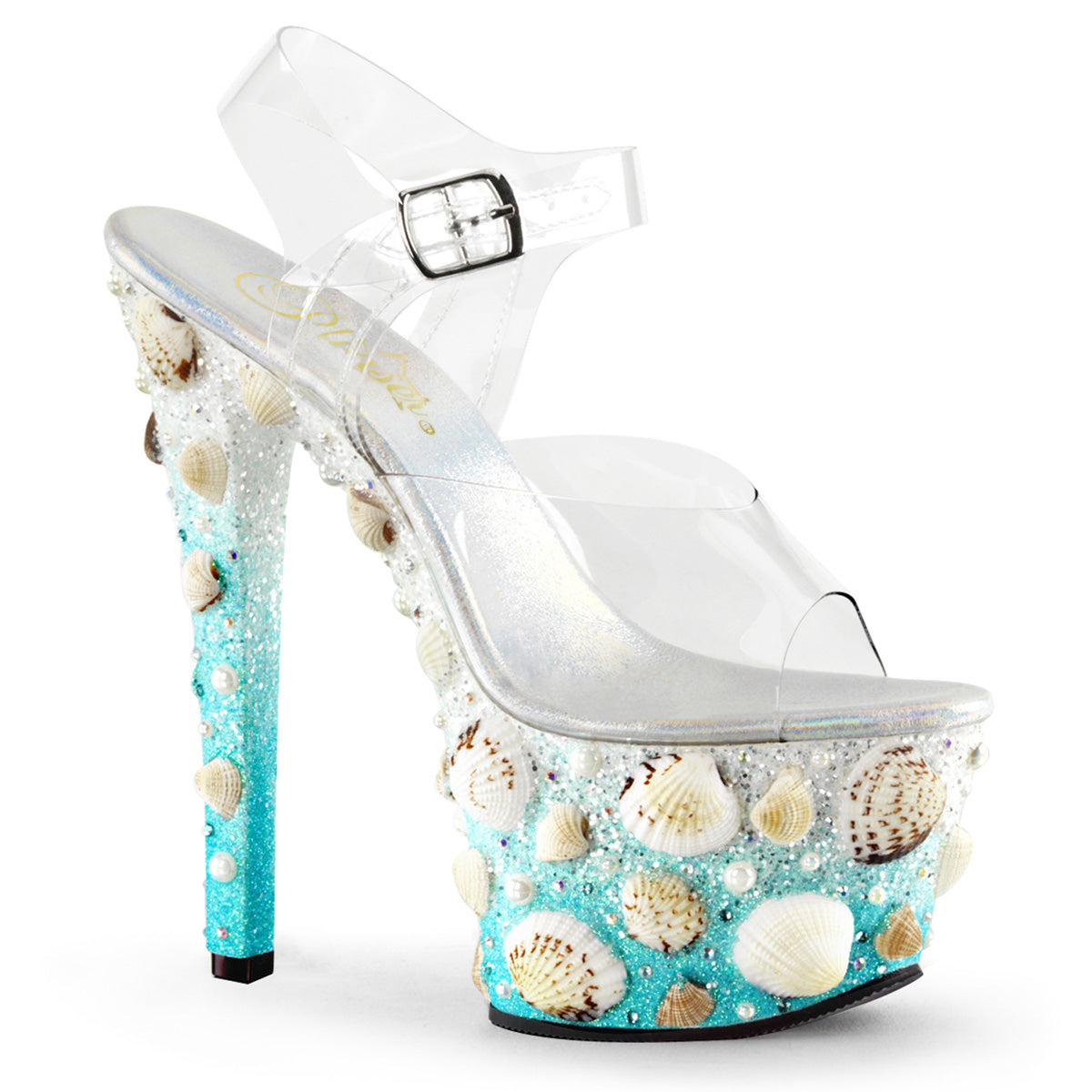 Pleaser Womens Sandals SKY-308MERMD Clr/Lt. Blue Glitters