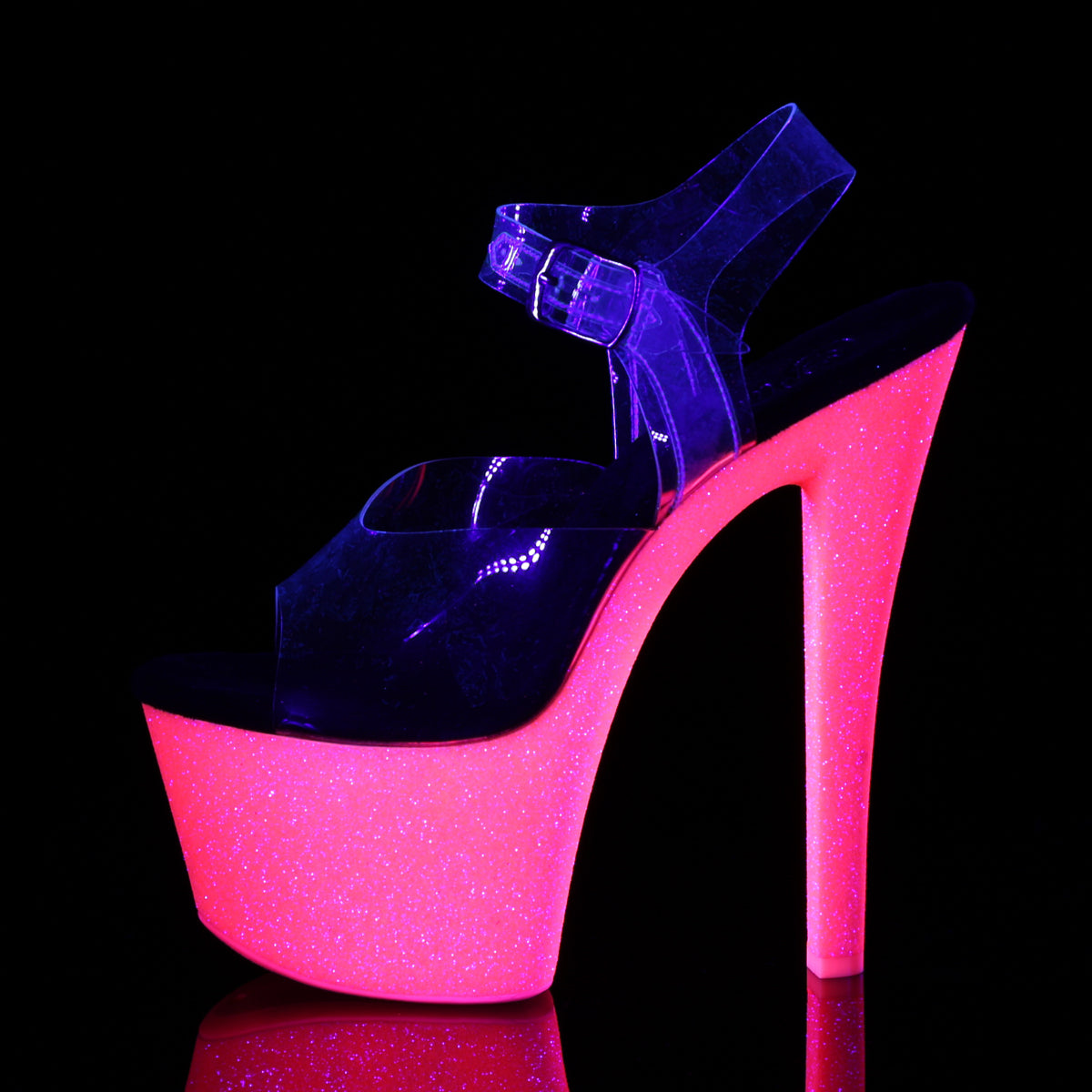 Pleaser Womens Sandals SKY-308UVG Clr/Neon H. Pink Glitter