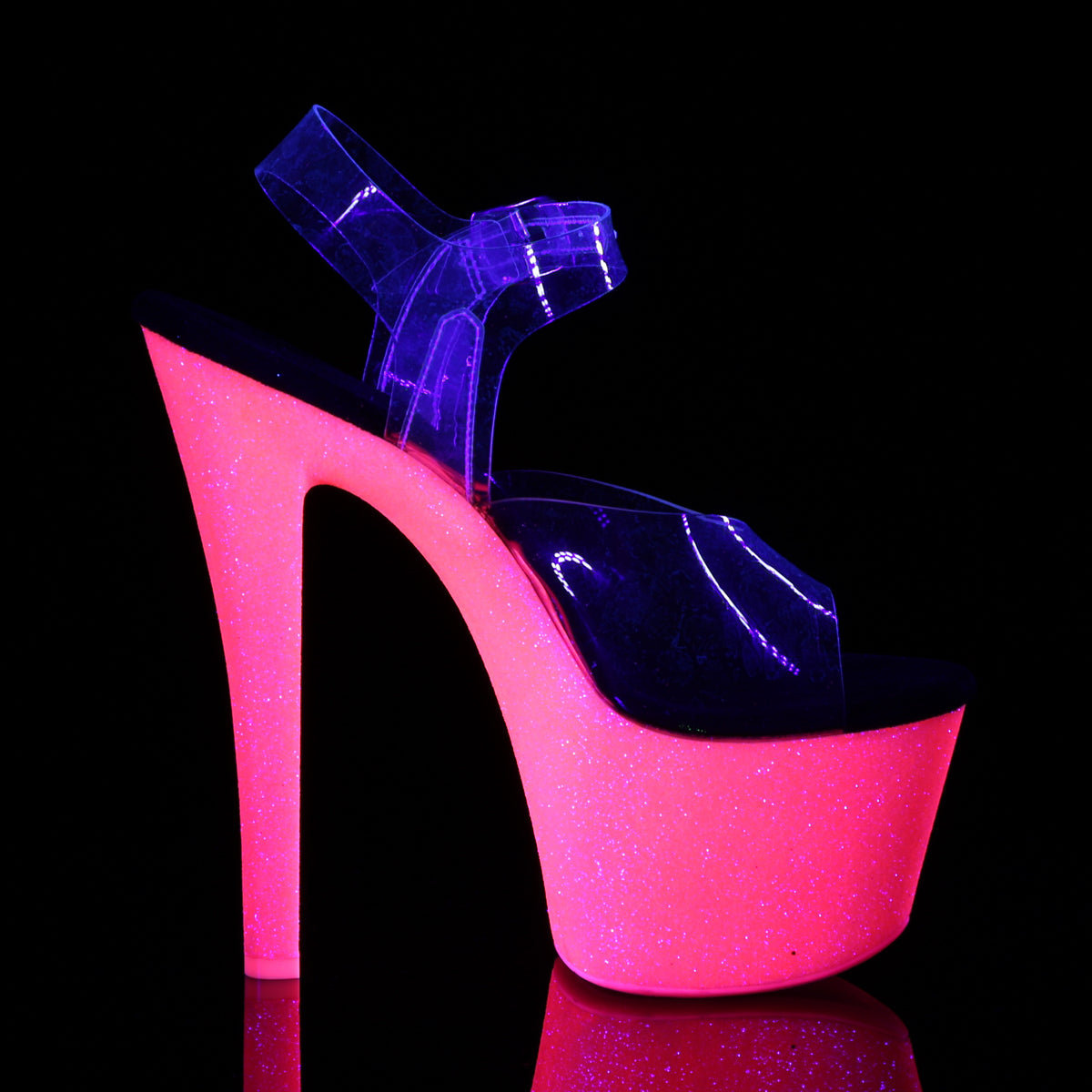 Pleaser Womens Sandals SKY-308UVG Clr/Neon H. Pink Glitter