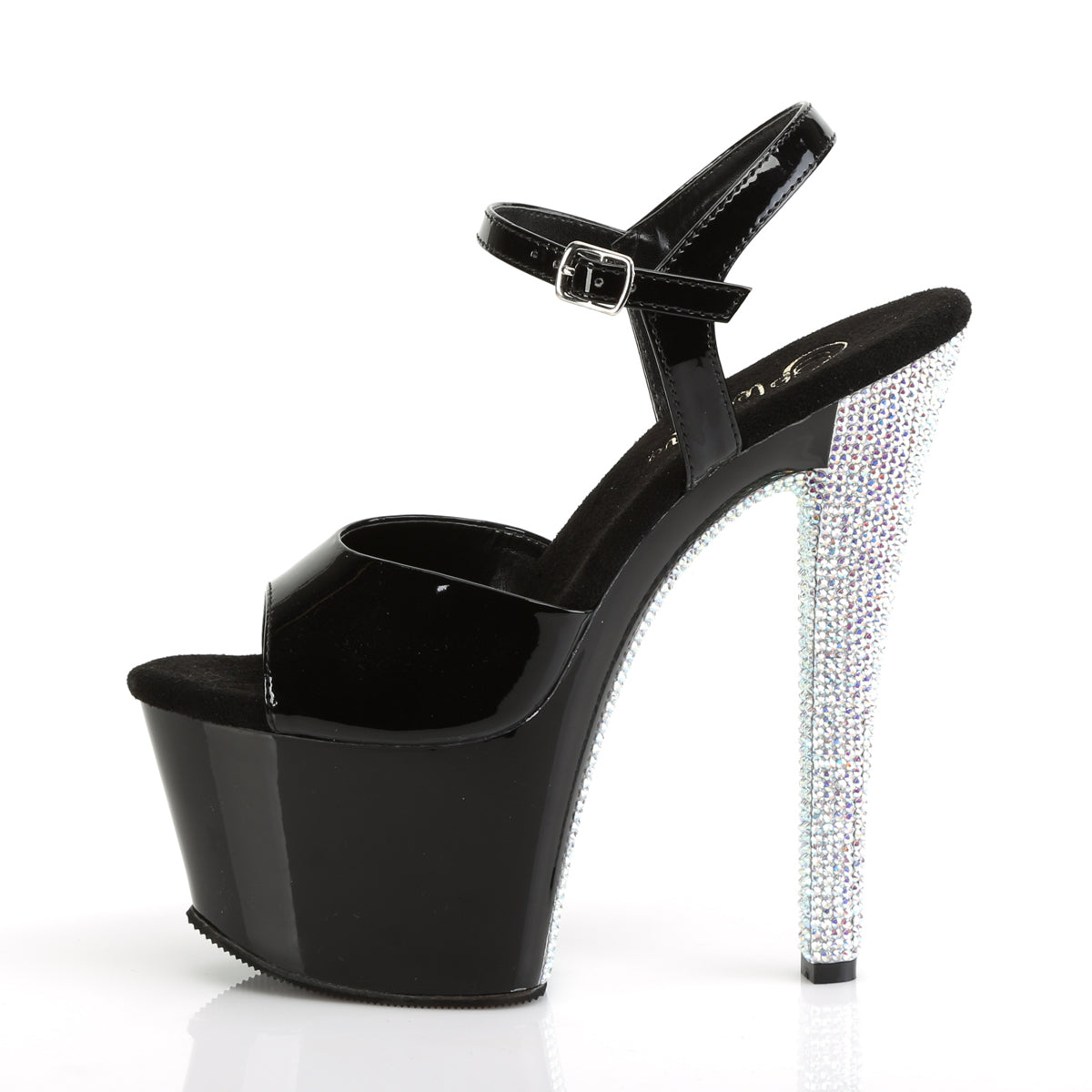 Pleaser Sandalias para mujer SKY-309CHRS BLK / BLK-SLV AB RSTN