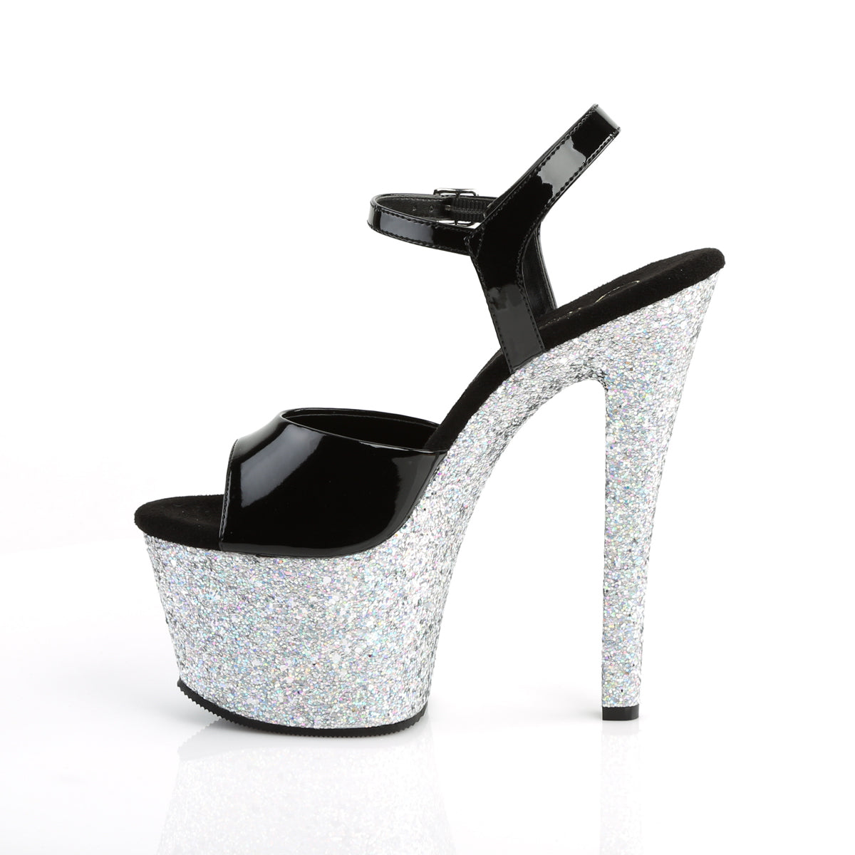 Pleaser Sandalias para mujer SKY-309lg BLK PAT / SLV Multi Brillo