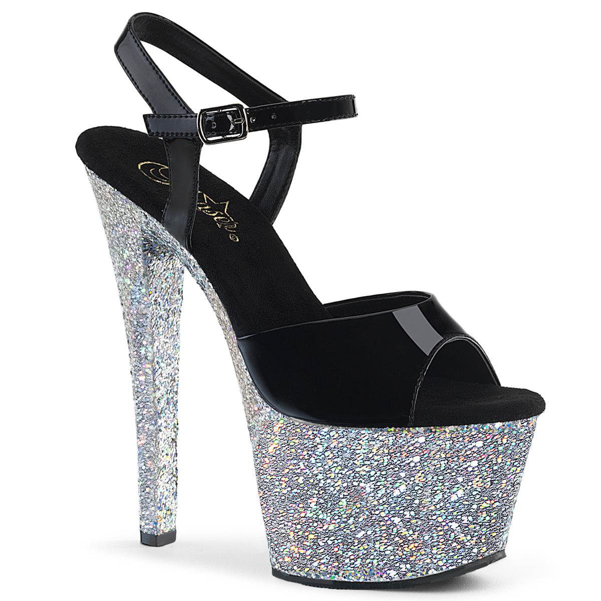 Pleaser Sandalias para mujer SKY-309lg BLK PAT / SLV Multi Brillo