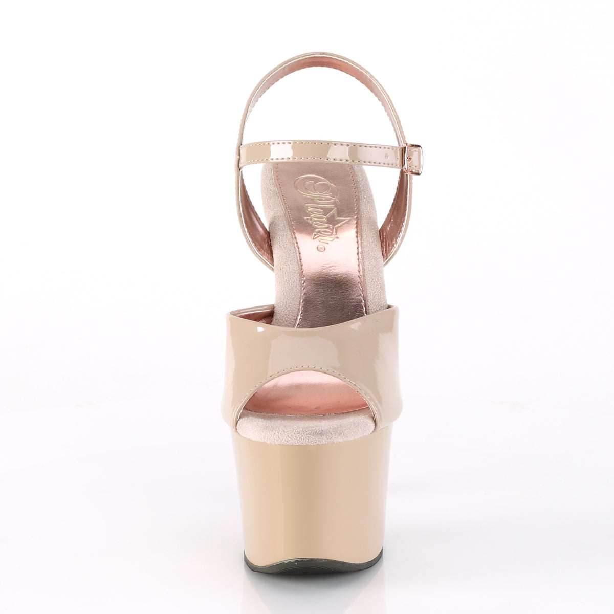 Pleaser Sandalias para mujer SKY-309tt Nude Pat / Nude-Rose Gold Chrome