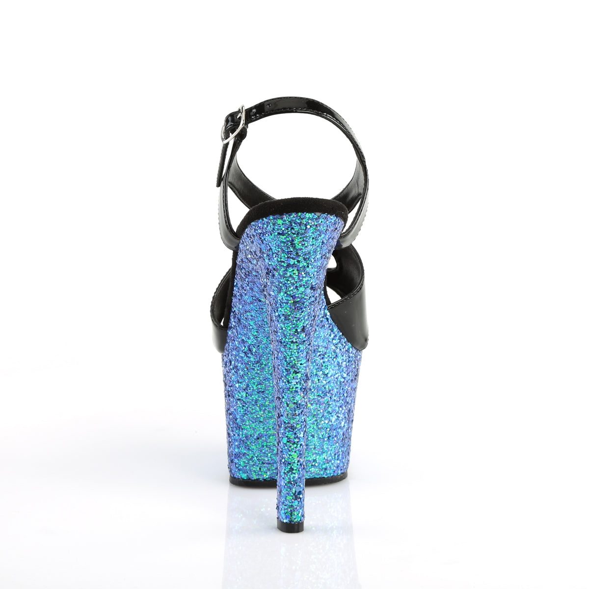 Pleaser Sandalias para mujer SKY-330lg Blk Blk Pat / Blue Multi Brillo