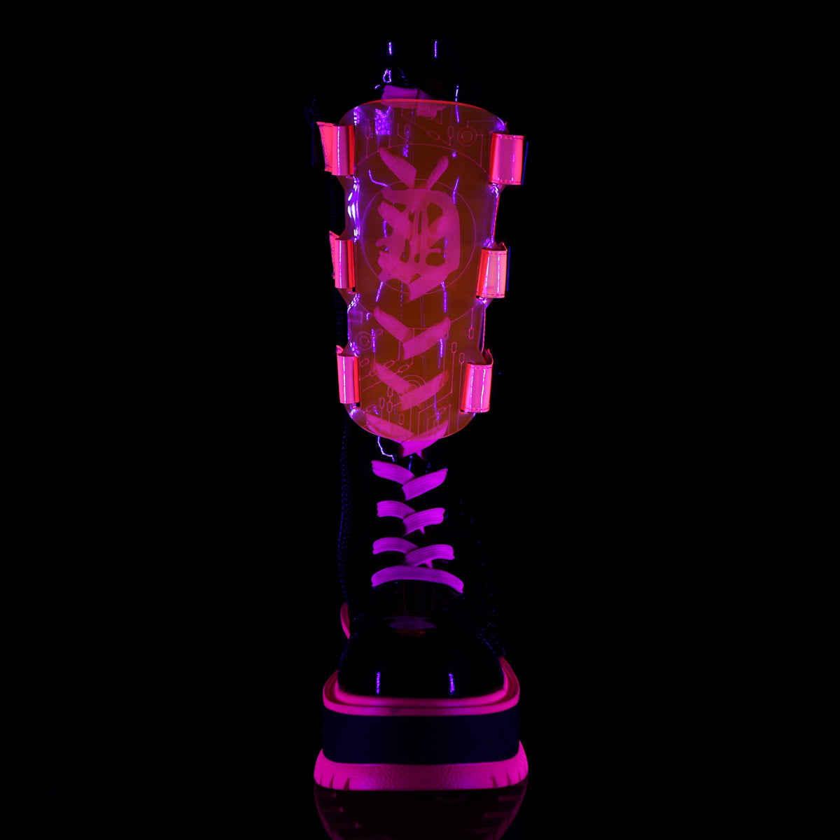 DemoniaCult Botas SLACKER-156 BLK Patente-UV Neon Pink