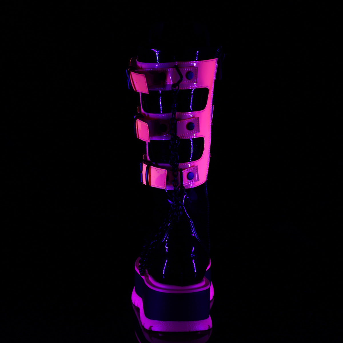 DemoniaCult Botas SLACKER-156 BLK Patente-UV Neon Pink