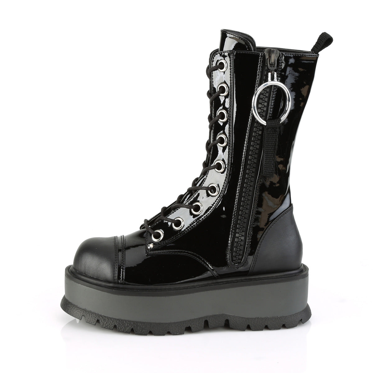 DemoniaCult Botas de mujer SLACKER-220 BLK Pat-Vegan Leather