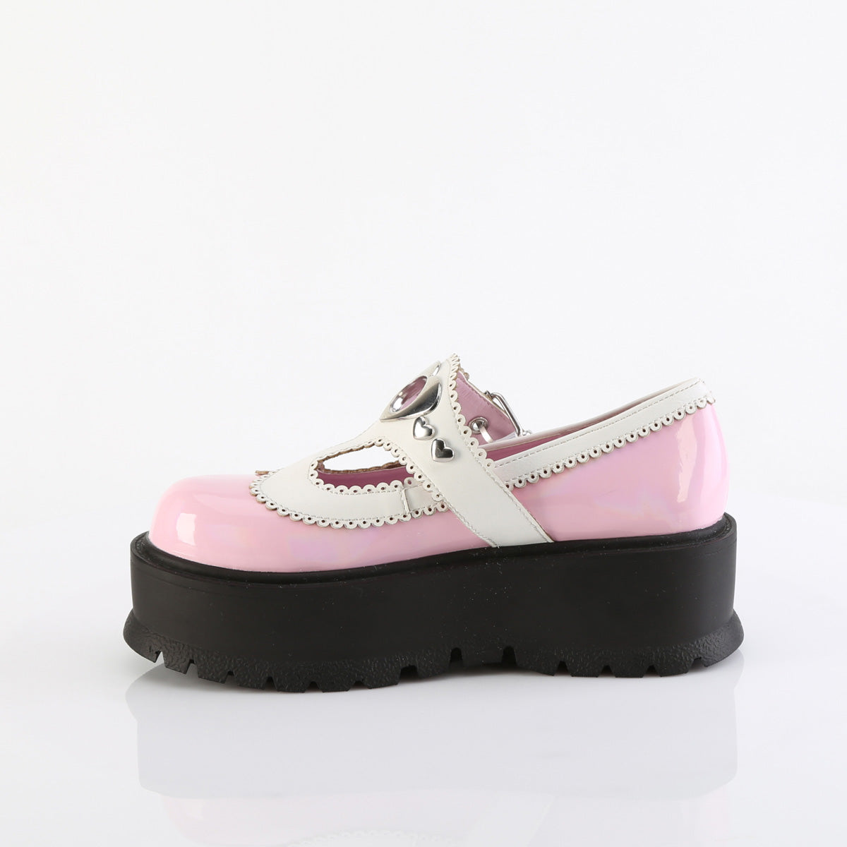 DemoniaCult SLACKER-23 B. cuero vegano de holo pat-wht rosa
