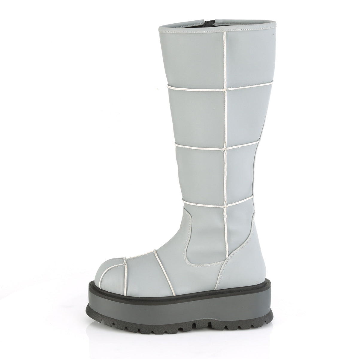DemoniaCult Botas de mujer SLACKER-230 cuero vegano reflectante gris
