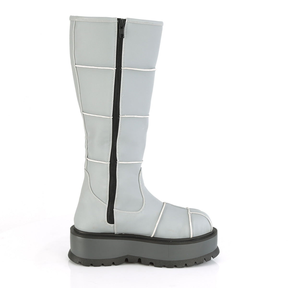 DemoniaCult Botas de mujer SLACKER-230 cuero vegano reflectante gris