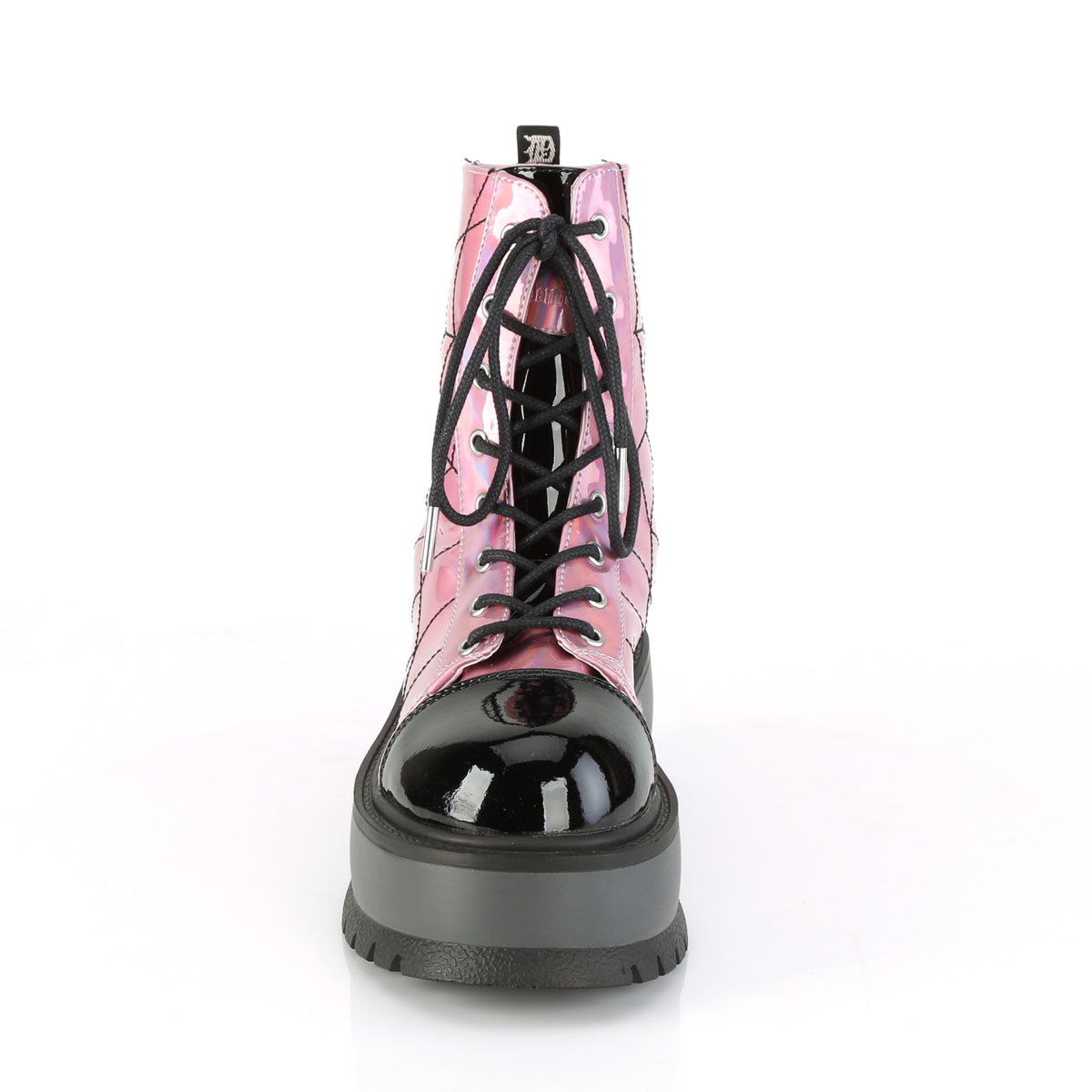 DemoniaCult Botas de tobillo para mujeres SLACKER-88 rosa hologram-blk Pat