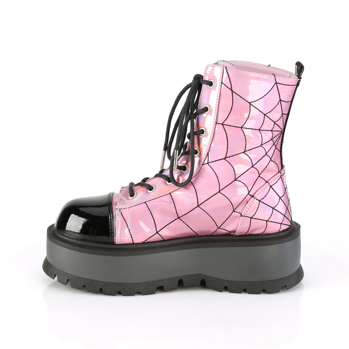 DemoniaCult Botas de tobillo para mujeres SLACKER-88 rosa hologram-blk Pat