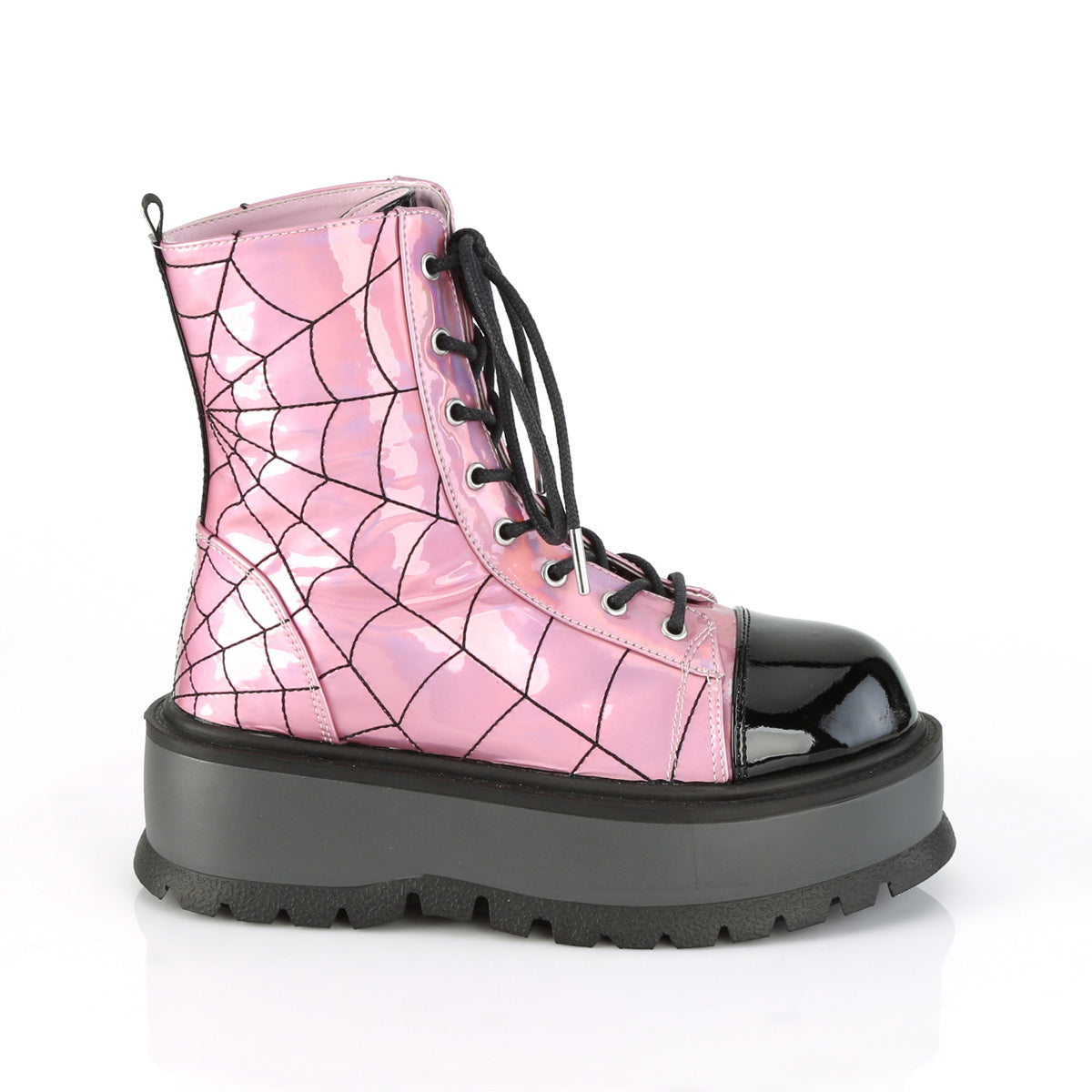 DemoniaCult Botas de tobillo para mujeres SLACKER-88 rosa hologram-blk Pat
