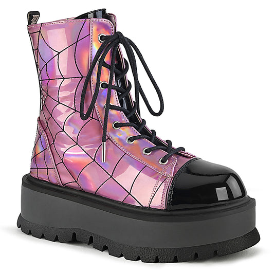 DemoniaCult Botas de tobillo para mujeres SLACKER-88 rosa hologram-blk Pat