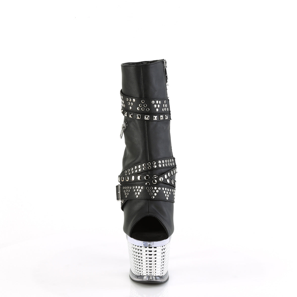 Pleaser Ankle Boots SPECTATOR-1015 Blk faux Leather/Clr-Slv Chrome