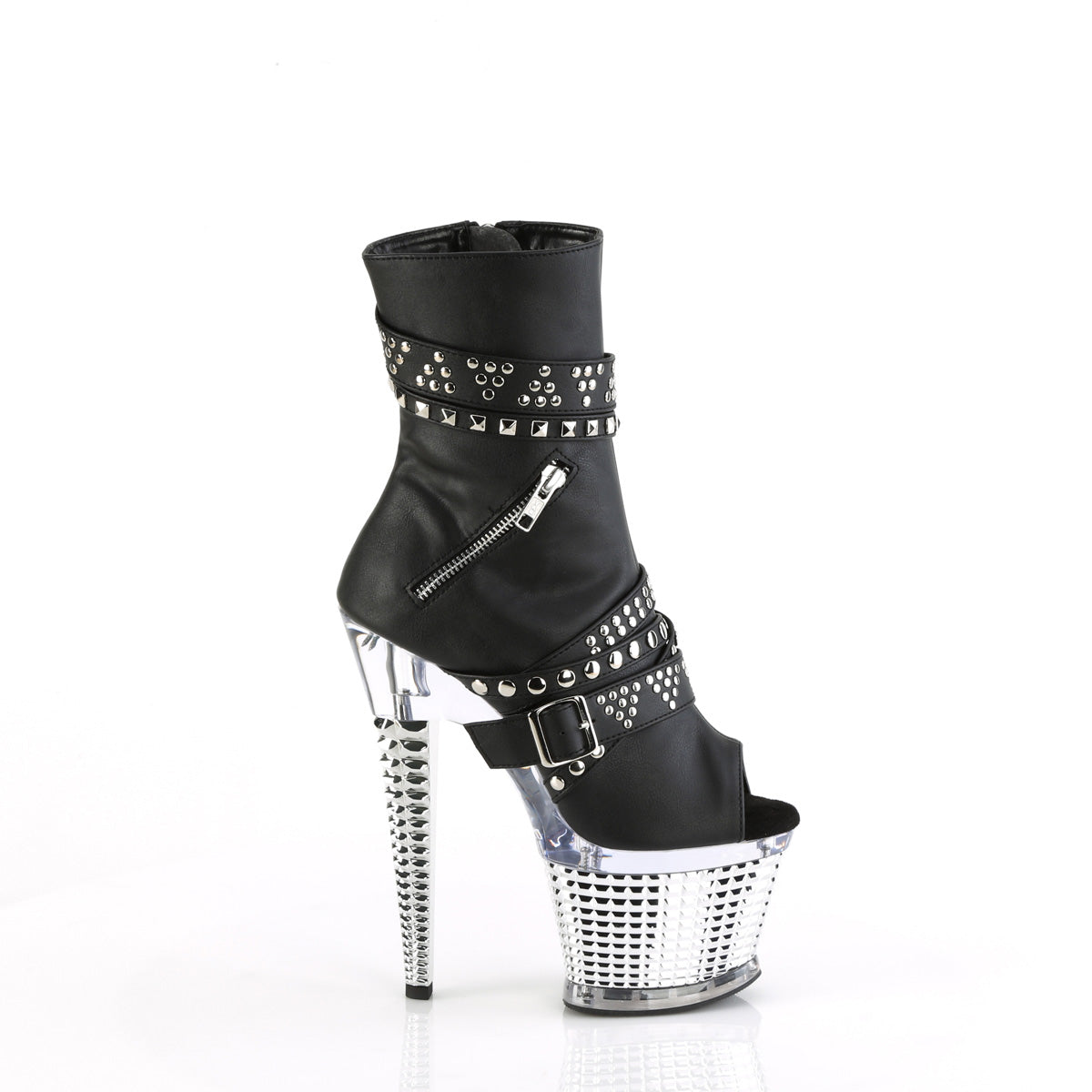 Pleaser Ankle Boots SPECTATOR-1015 Blk faux Leather/Clr-Slv Chrome
