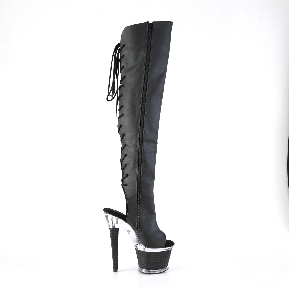 Pleaser Botas SPECTATOR-3019 Blk Faux Cuero / Clr-Blk Mate