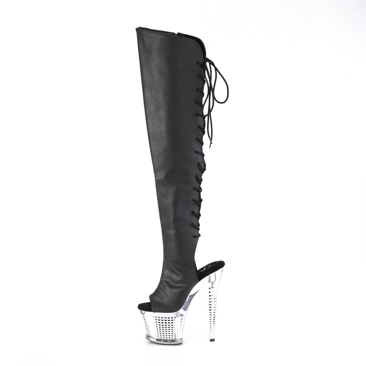 Pleaser Botas SPECTATOR-3019 Blk Faxur Cuero / CLR-SLV Chrome