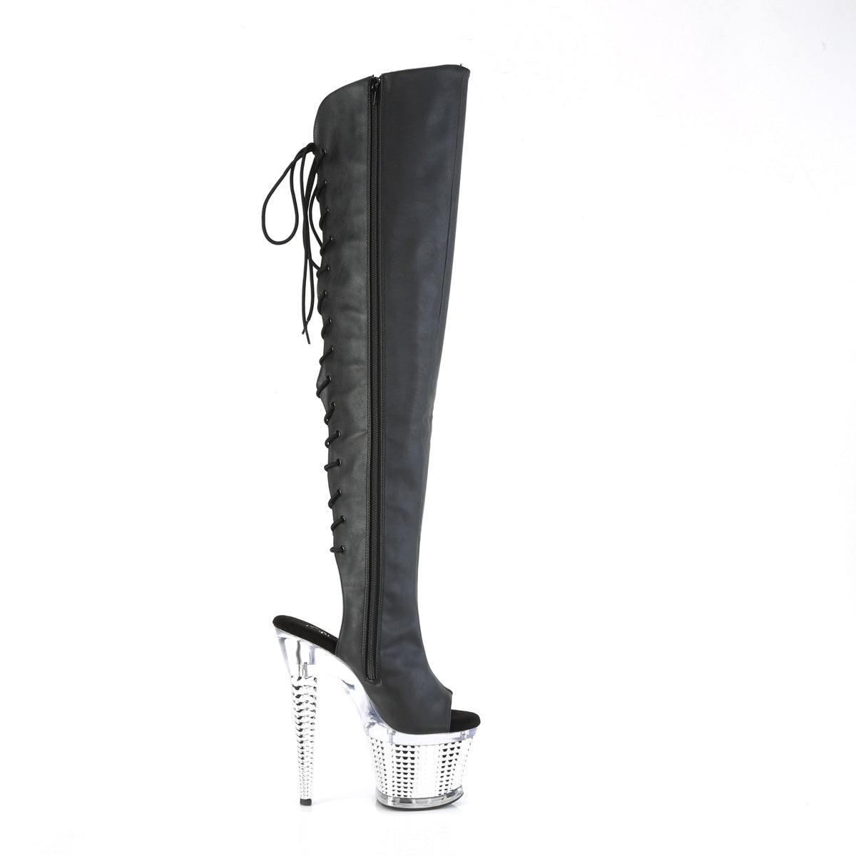 Pleaser Botas SPECTATOR-3019 Blk Faxur Cuero / CLR-SLV Chrome