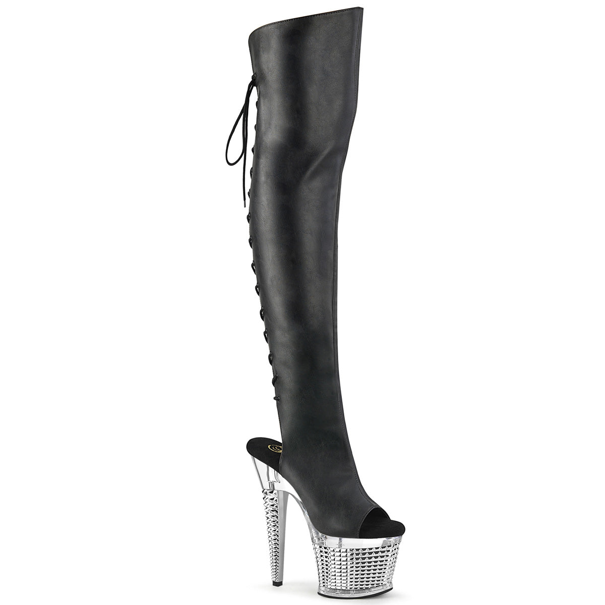 Pleaser Botas SPECTATOR-3019 Blk Faxur Cuero / CLR-SLV Chrome