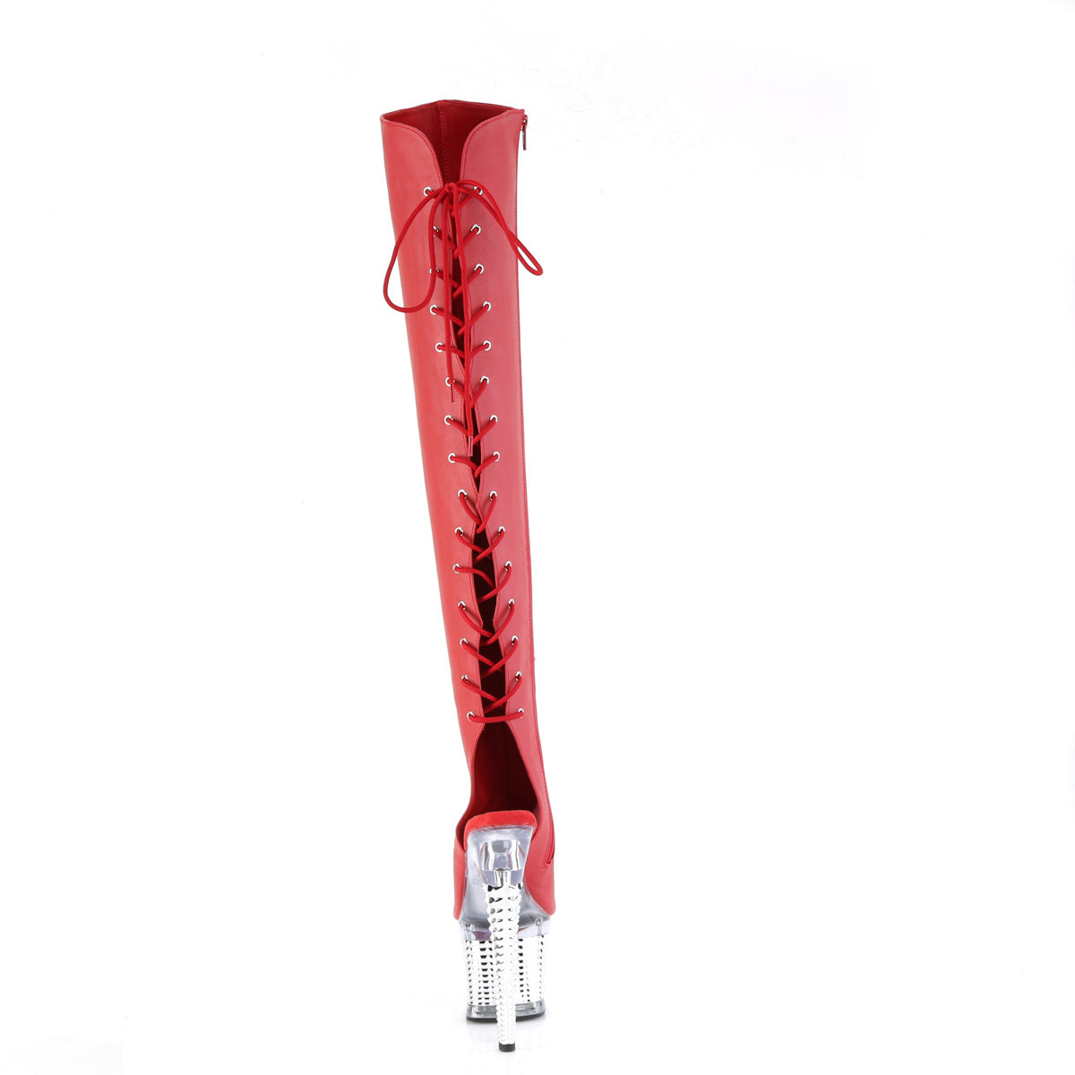 Pleaser Boots SPECTATOR-3019 Red Faux Leather/Clr-Slv Chrome