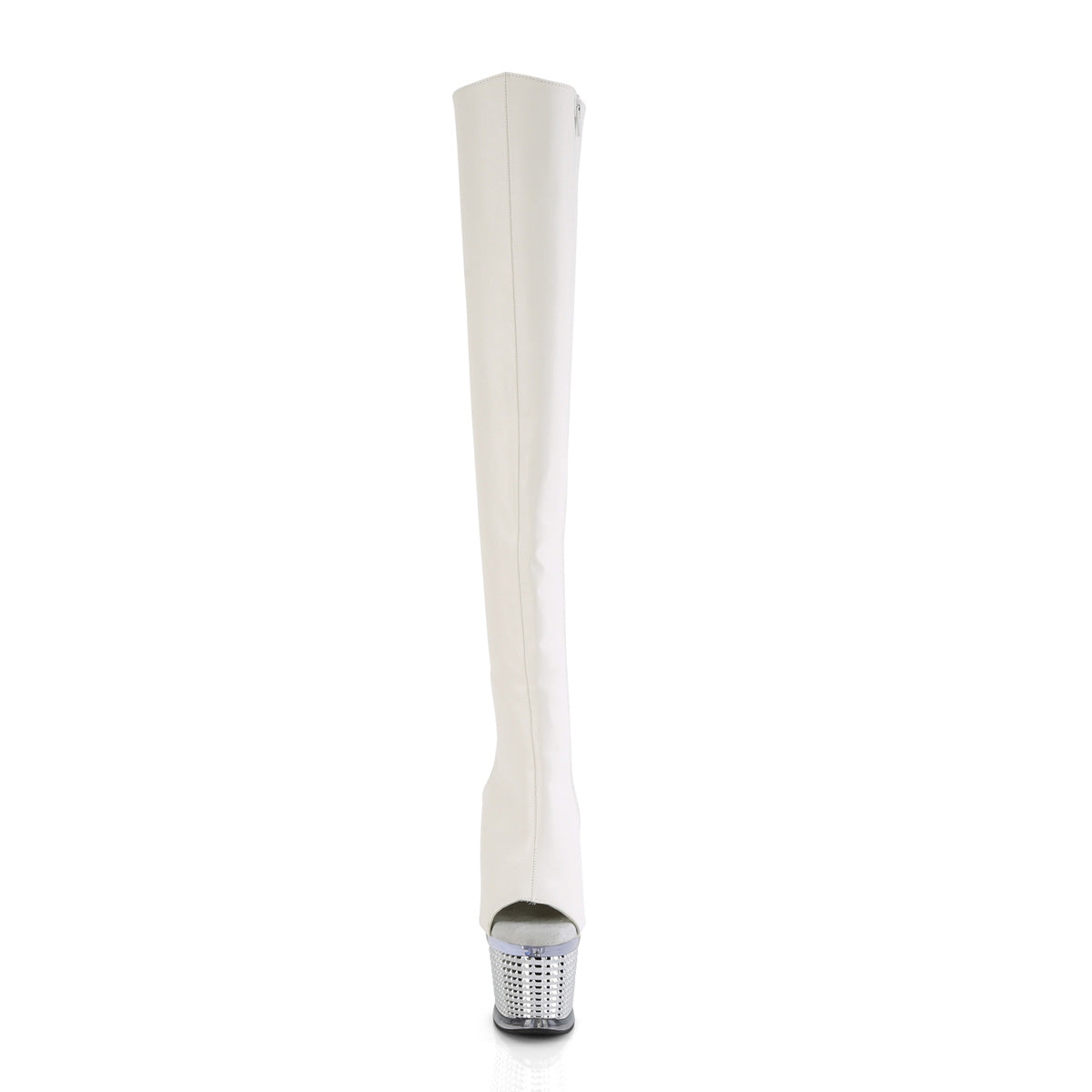 Pleaser Boots SPECTATOR-3019 Wht Faux Leather/Clr-Slv Chrome