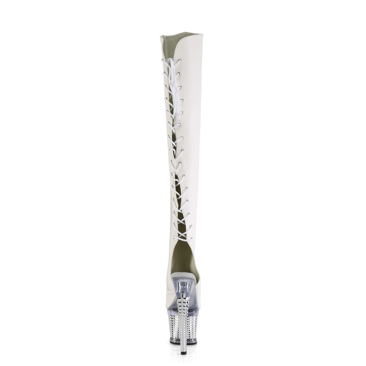 Pleaser Boots SPECTATOR-3019 Wht Faux Leather/Clr-Slv Chrome