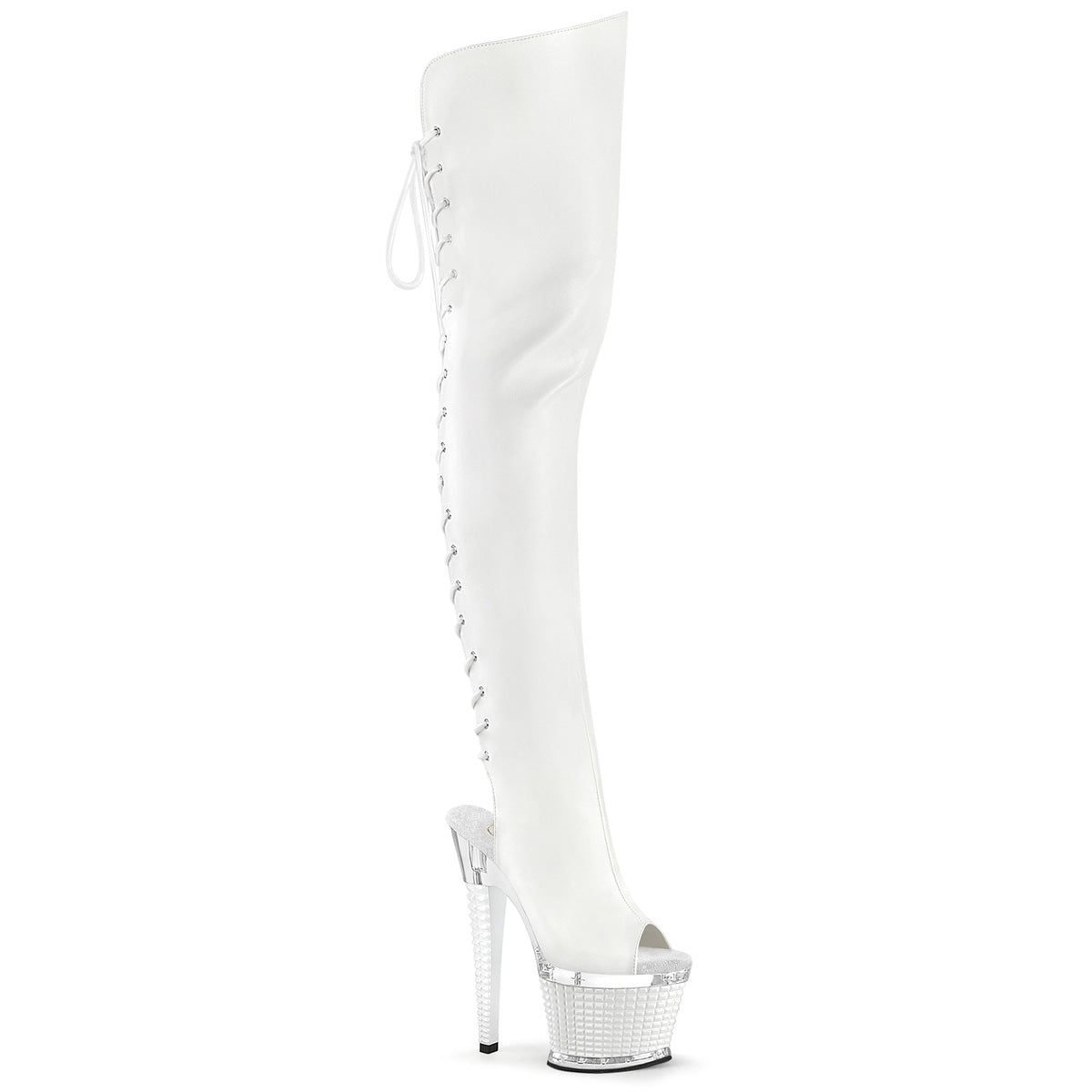 Pleaser Women's Platform Shoes SPECTATOR-3030 Wht Faux Leather/Clr-Wht Matte
