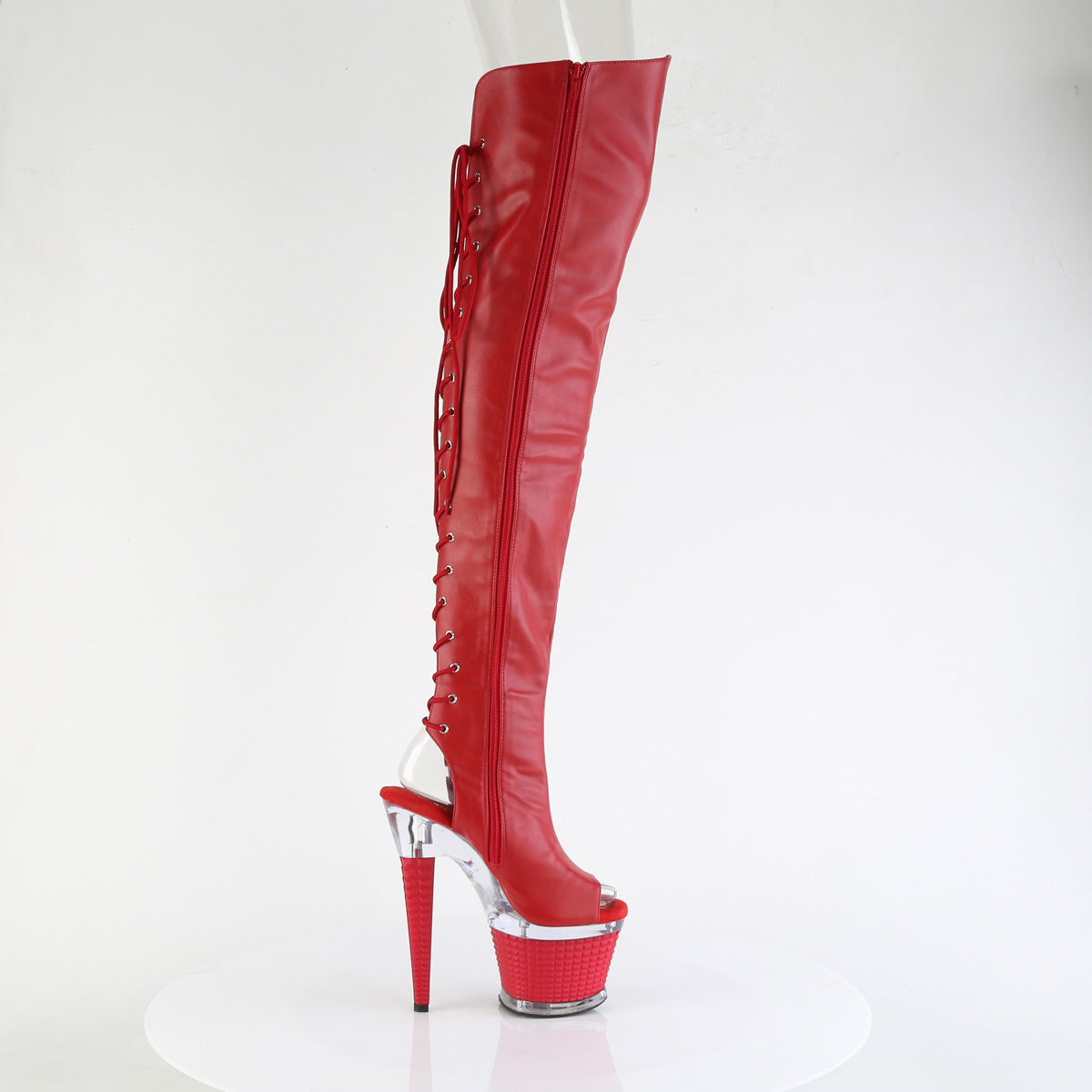 Pleaser Women's Platform Shoes SPECTATOR-3030 Red Faux Leather/Clr-Red Matte