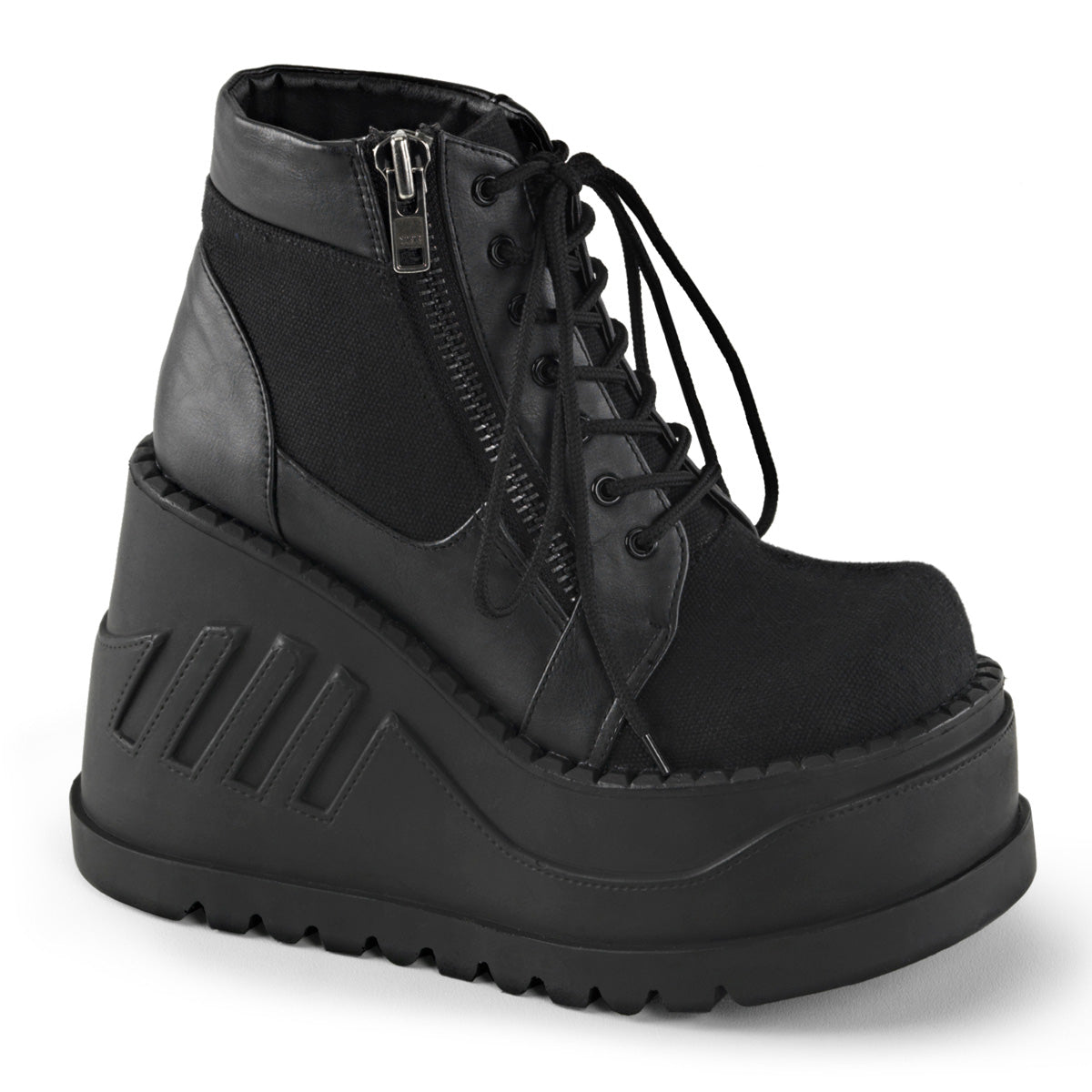 DemoniaCult Botas de tobillo para mujeres STOMP-10 cuero de lona-vegano BLK
