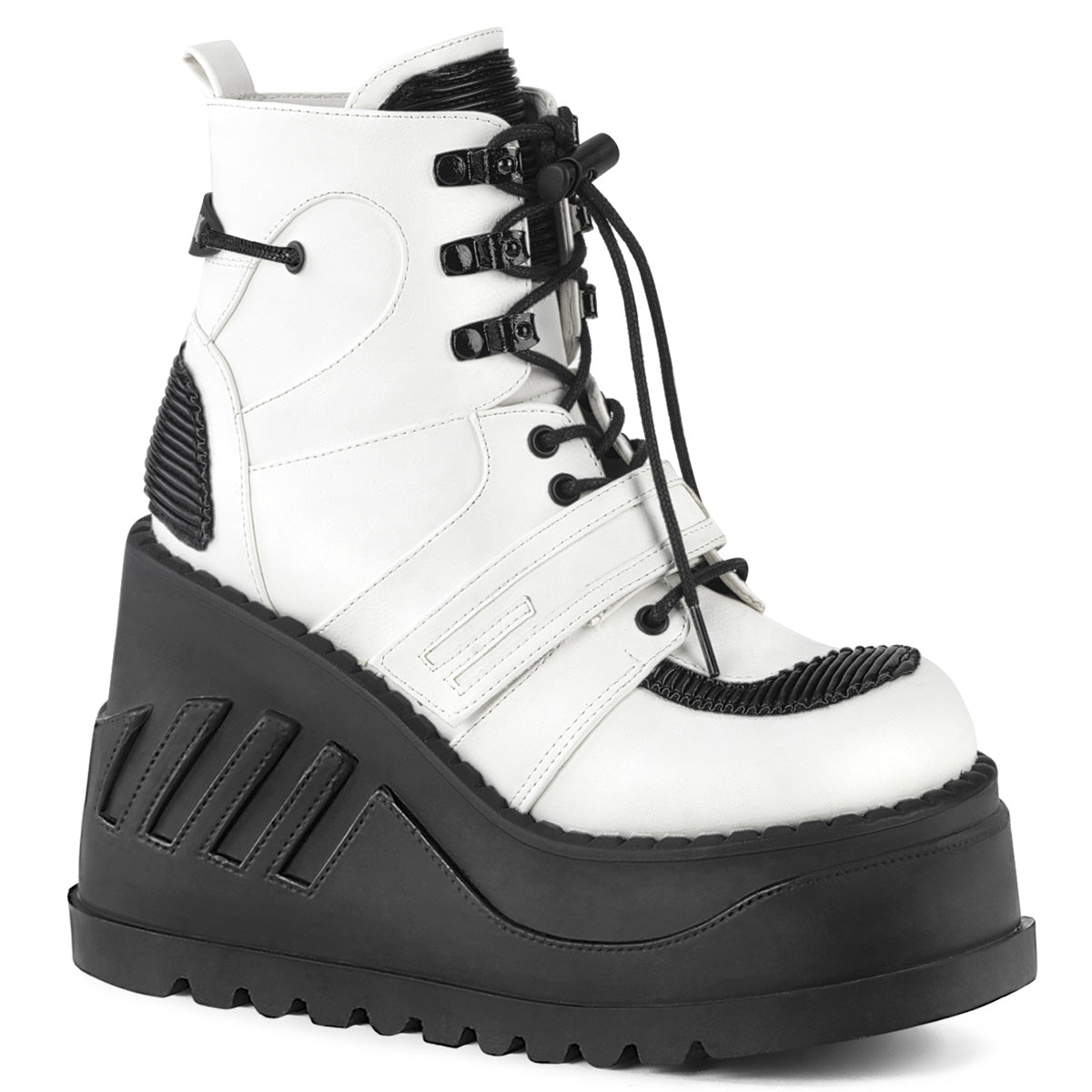DemoniaCult Botas de tobillo para mujeres STOMP-13 Wht Leather Vegan