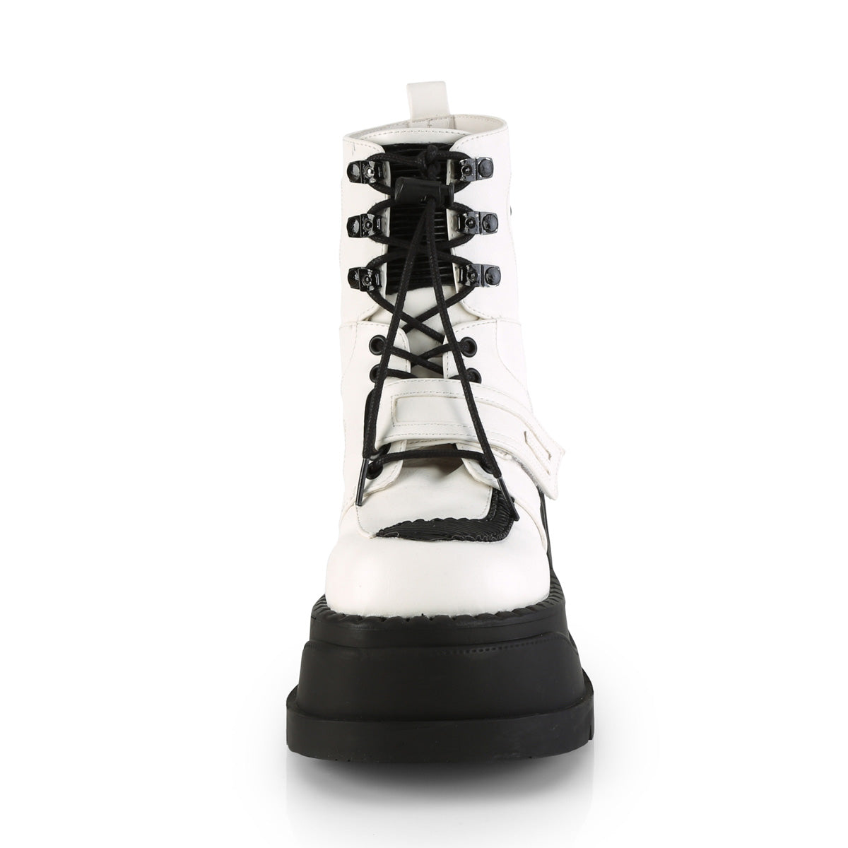 DemoniaCult Botas de tobillo para mujeres STOMP-13 Wht Leather Vegan