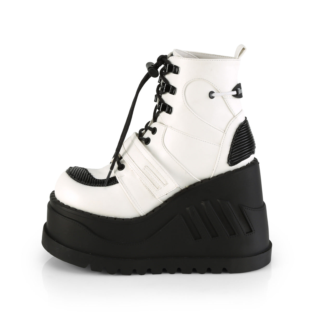 DemoniaCult Botas de tobillo para mujeres STOMP-13 Wht Leather Vegan