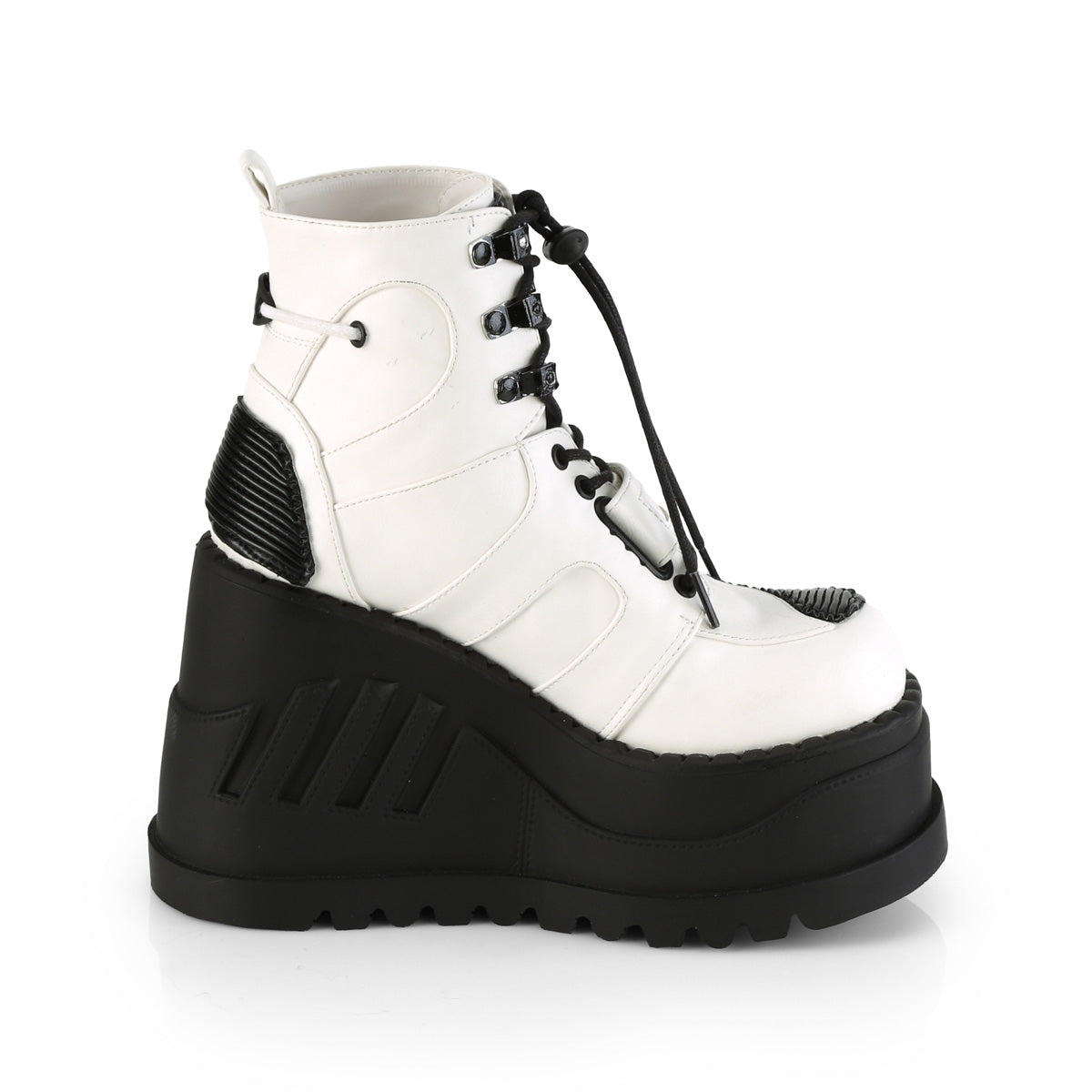 DemoniaCult Botas de tobillo para mujeres STOMP-13 Wht Leather Vegan