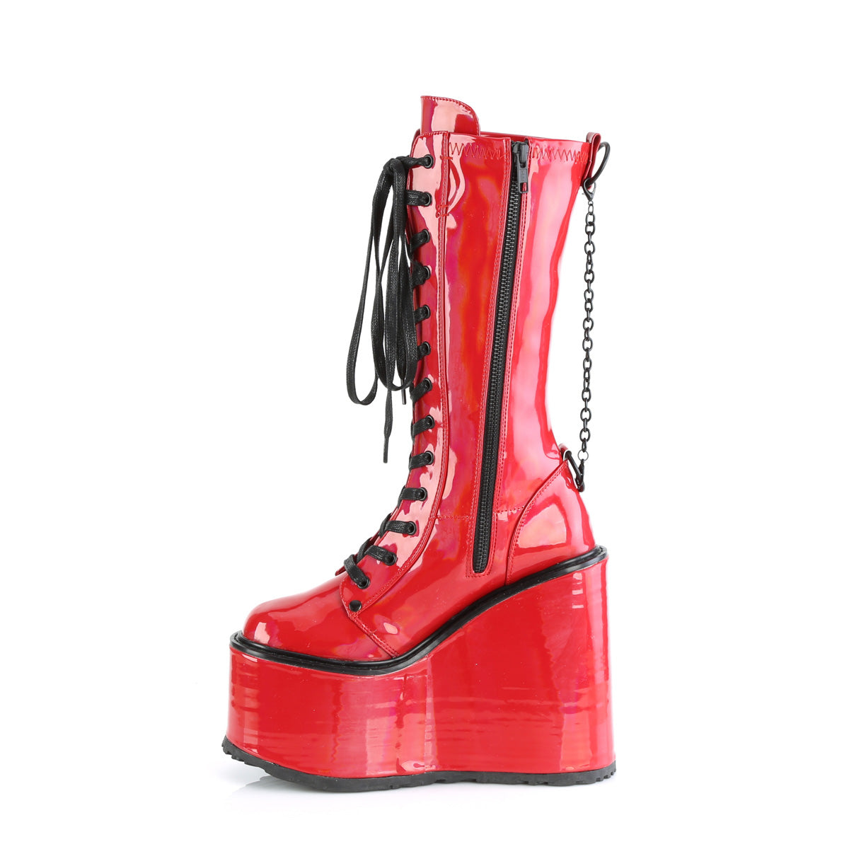 DemoniaCult Botas SWING-150 Pat de estiramiento holográfico rojo
