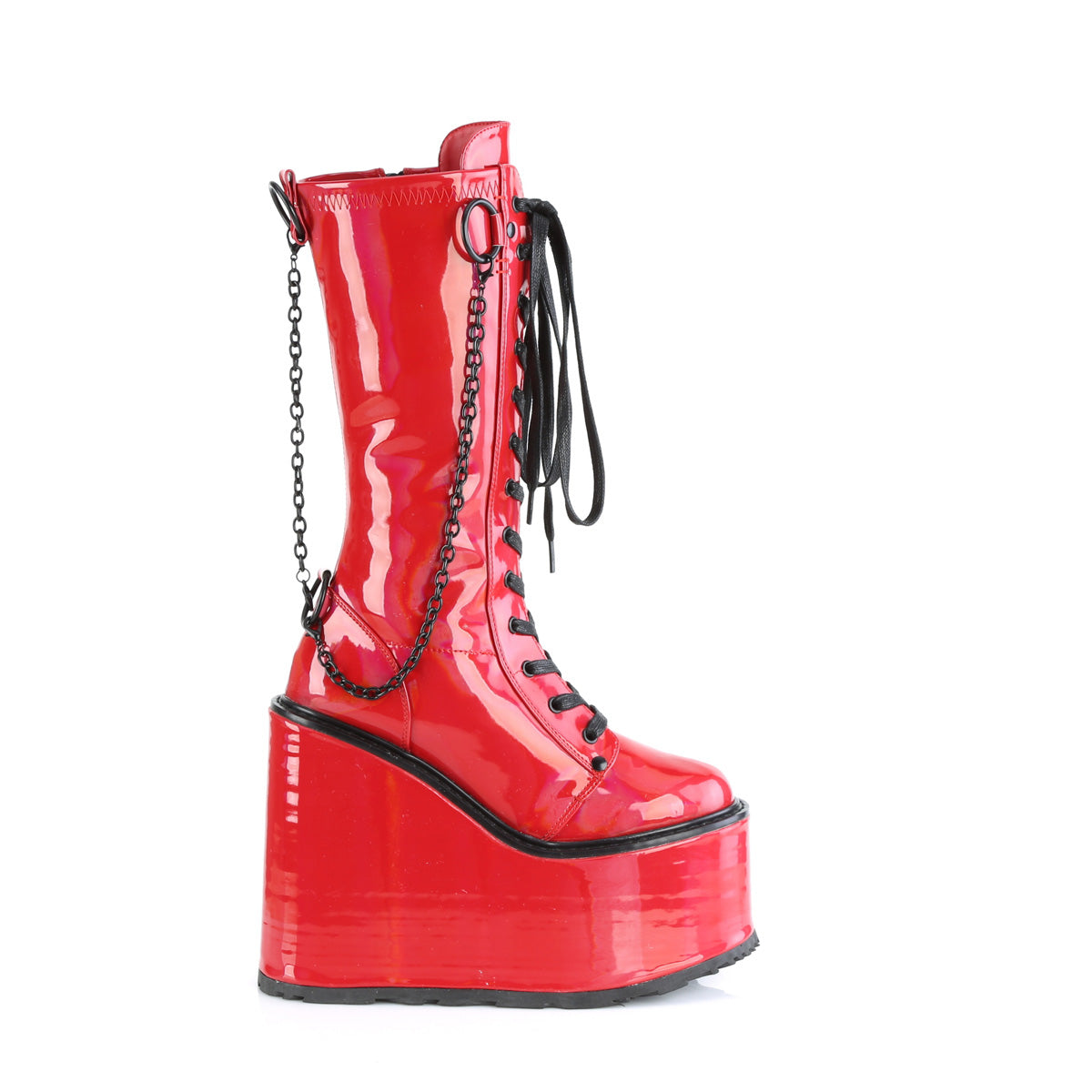 DemoniaCult Botas SWING-150 Pat de estiramiento holográfico rojo