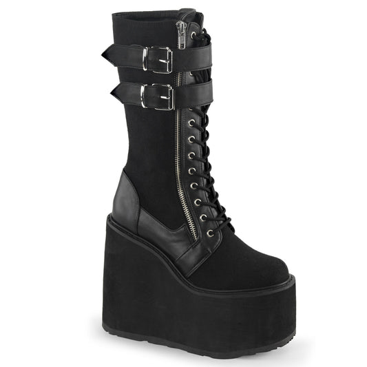 DemoniaCult Botas de mujer SWING-221 BLK LANVAS-VEGAN PULO