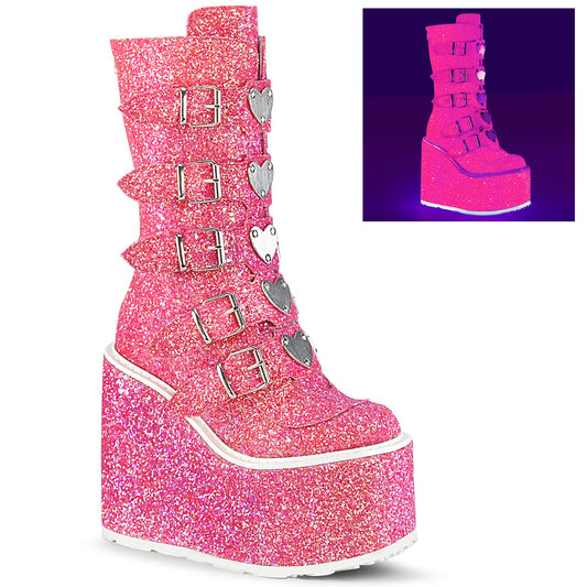 DemoniaCult Botas de mujer SWING-230g brillo rosa