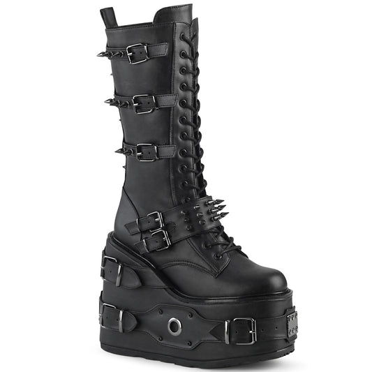 DemoniaCult Botas de mujer SWING-327 Blk Leather Vegan