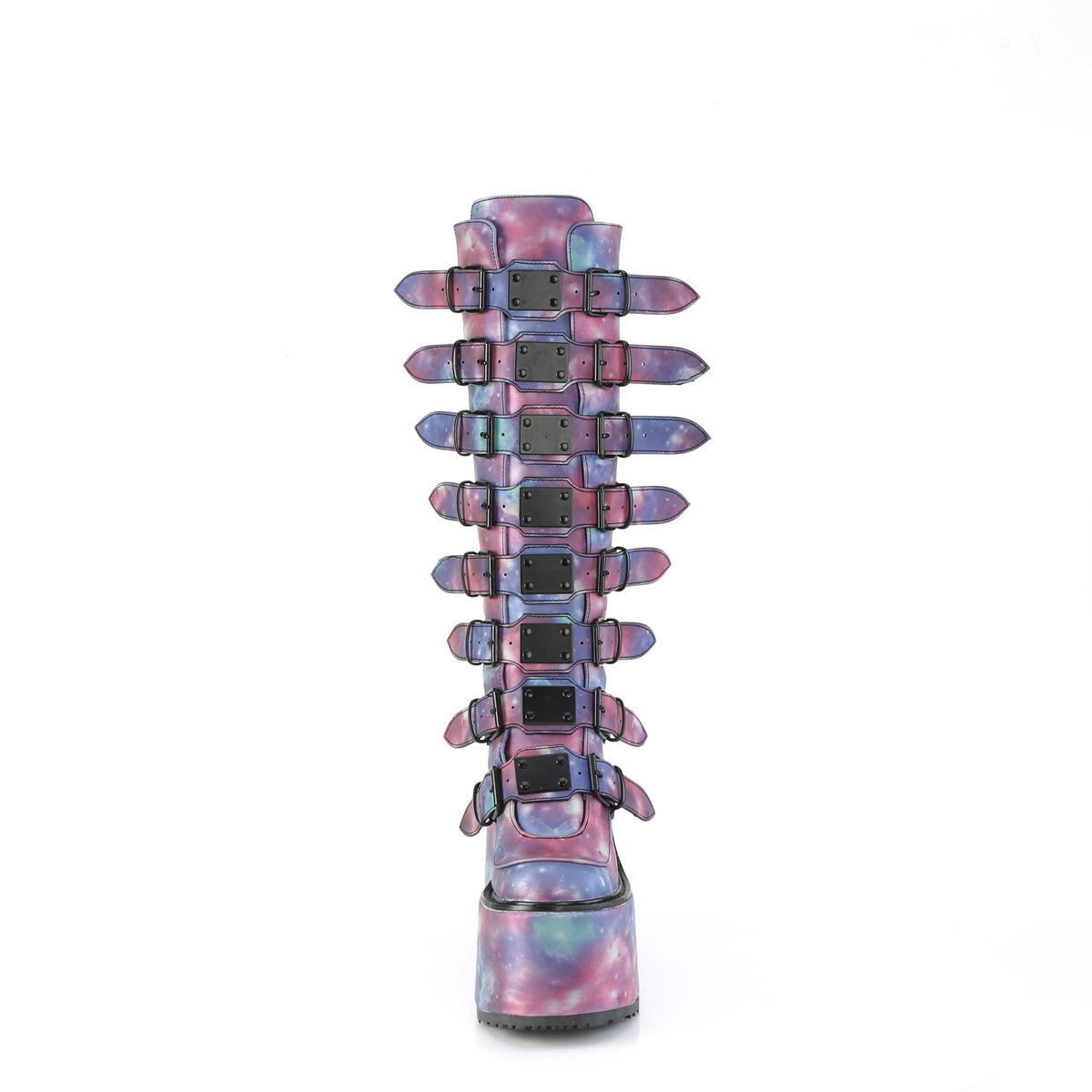 DemoniaCult Botas SWING-815 cuero vegano reflectante azul púrpura